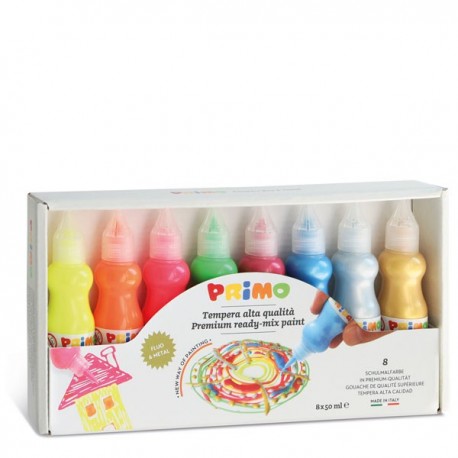 Guache Primo Sortido (4 Fluor + 4 Metalic)